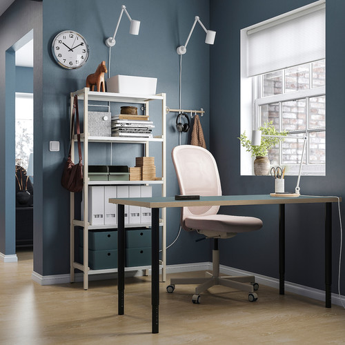 LAGKAPTEN / OLOV Desk, grey-turquoise/black, 140x60 cm