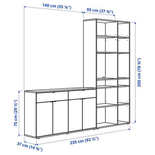 VIHALS Storage combination, white, 235x37x200 cm