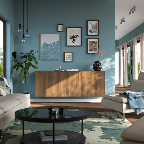 BESTÅ Wall-mounted cabinet combination, black-brown/Lappviken walnut effect, 180x42x65 cm