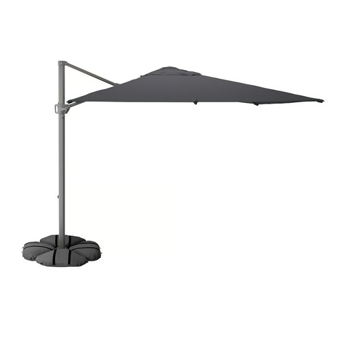 SEGLARÖ / IGGÖN Parasol, hanging with base, anthracite/dark grey, 330x240 cm