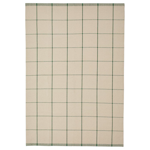 RIDSTIG Rug, flatwoven, off-white/green, 133x195 cm
