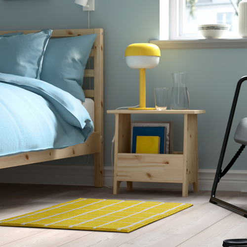 VÄNDPLATS Rug, low pile, yellow/chequered, 60x90 cm