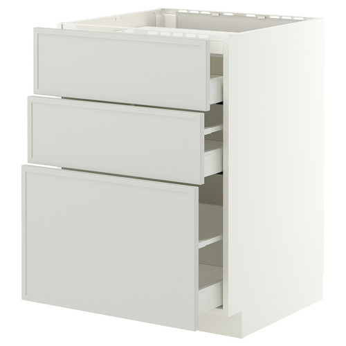 METOD/MAXIMERA Base cab f hob/3 fronts/3 drawers, white/Aspudden light grey, 60x60 cm