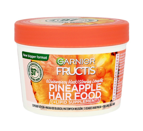 Fructis Hair Food Glowing Lengths Hair Mask for Long Matt Hair Pineapple 97% Natural 400ml