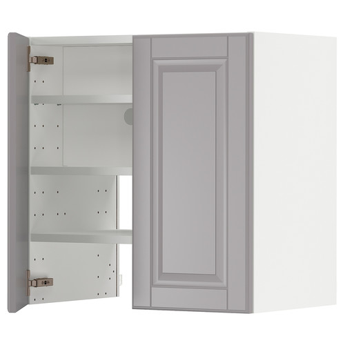 METOD Wall cb f extr hood w shlf/door, white/Bodbyn grey, 60x60 cm