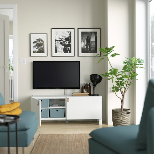 BESTÅ TV bench with doors, white/Lappviken/Stubbarp white, 120x42x48 cm