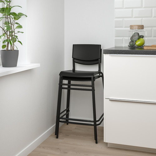 SANDSBERG / STIG Bar table and 2 bar stools, black/black, 67x67 cm