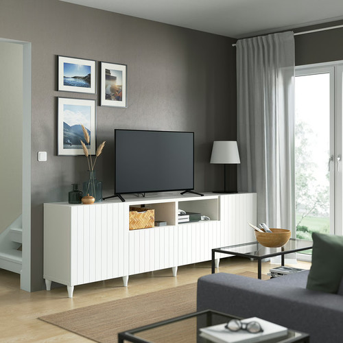BESTÅ TV bench with doors and drawers, white, Sutterviken/Kabbarp white, 240x42x74 cm