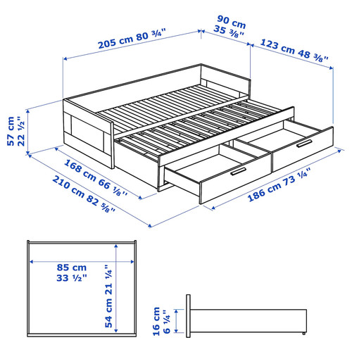 BRIMNES Day-bed frame with 2 drawers, white, 80x200 cm