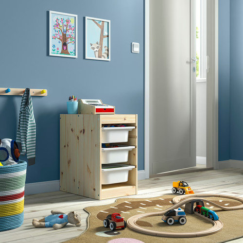 TROFAST Storage combination with boxes, light white stained pine/white, 32x44x52 cm