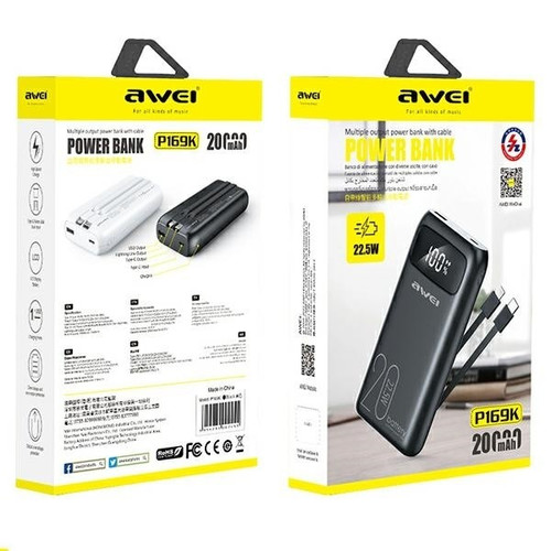 AWEI Power Bank Powerbank 20000mAh P169 K 22.5W USB-C+Apple Cab