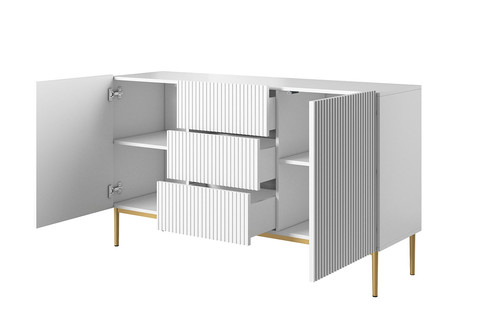 Cabinet with 2 Doors & 3 Drawers Nicole 150 cm, matt white/gold legs