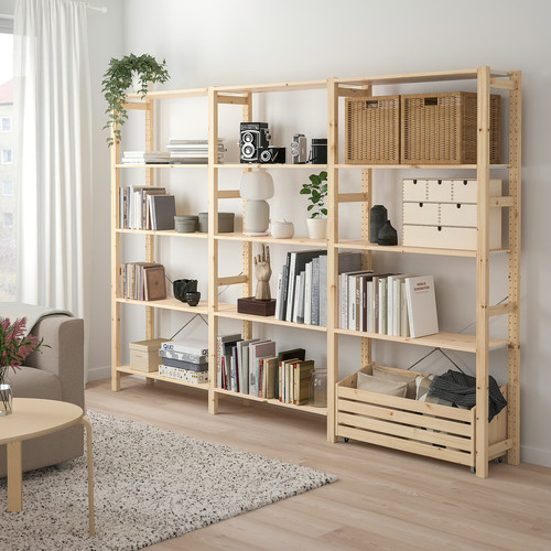 IVAR Shelving unit with storage box, pine, 259x30x179 cm