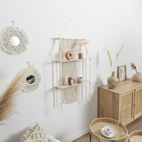 Wall Shelf Boho, beige macrama