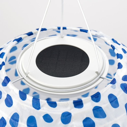 SOLVINDEN Pendant lamp, spotted solar-powered/blue, 43 cm