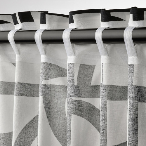 VINTEROXBÄR Curtains, 1 pair, white/black, 145x300 cm