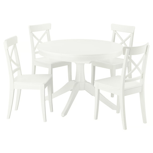 ROSENTORP / ROSENTORP Table and 4 chairs, white/white, 110/155 cm