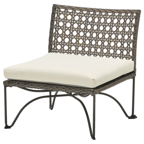 JUTHOLMEN Easy chair, outdoor, dark grey/Kuddarna beige, 65x73x71 cm