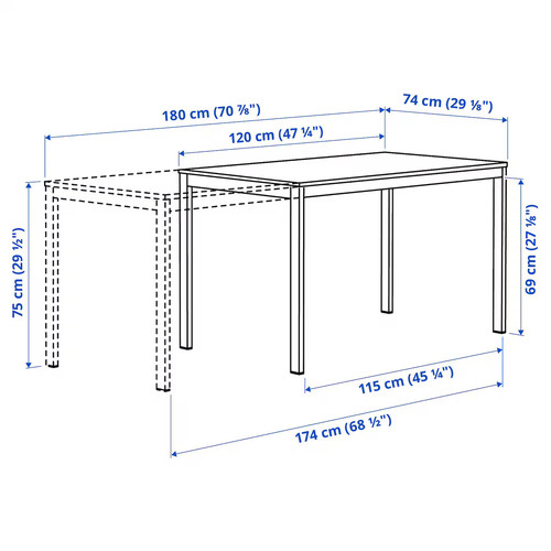 VIHALS Extendable table, green, 120/180x74 cm