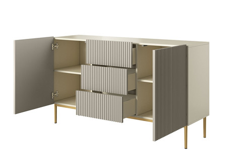 Cabinet with 2 Doors & 3 Drawers Nicole 150cm, cashmere/gold legs