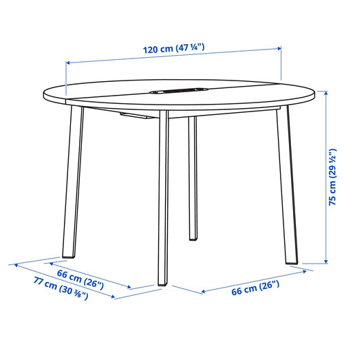 MITTZON Conference table, round black stained ash veneer/white, 120x75 cm