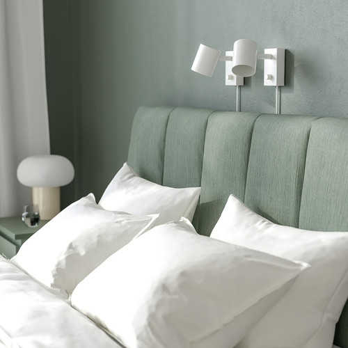 TÄLLÅSEN Upholstered bed frame, Kulsta grey-green/Lönset, 140x200 cm