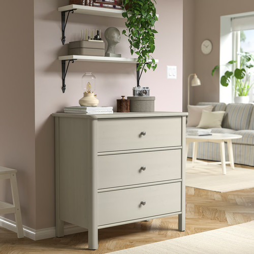 STOREMOLLA Chest of 3 drawers, light grey-beige stained, 93x50x91 cm