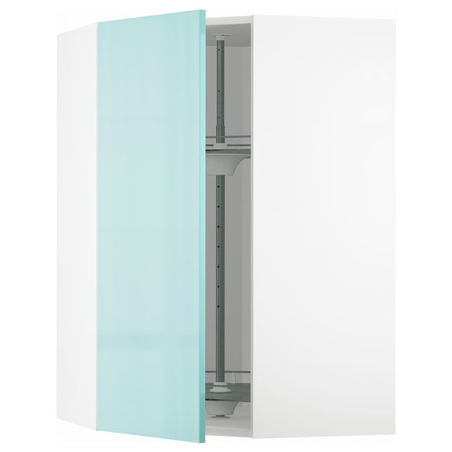 METOD Corner wall cabinet with carousel, white Järsta, high-gloss light turquoise, 68x100 cm