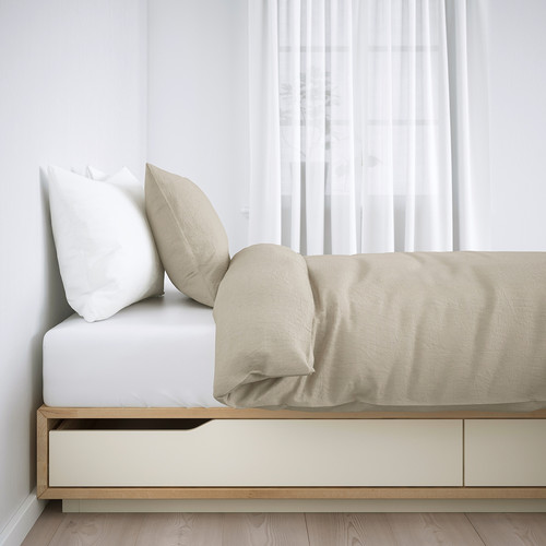 MANDAL Bed frame with storage, birch/white, 160x202 cm