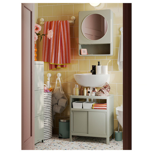 IVÖSJÖN Wash-basin base cabinet, with sliding doors/green, 50x33x57 cm