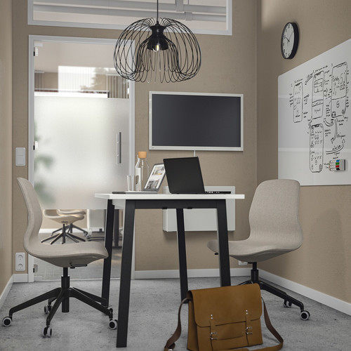 MITTZON Conference table, white/black, 140x68x75 cm