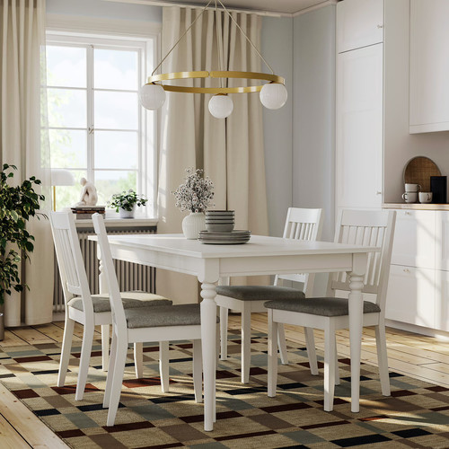 ROSENTORP / NÄSINGE Table and 4 chairs, white/Tibbleby beige-grey white, 155/215x87 cm