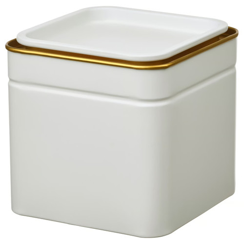 BLOMNING Tin with lid, off-white for coffee/tea, 10x10x10 cm