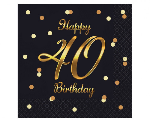 Napkins Happy 40 Birthday, black/gold, 33x33cm, 20pcs