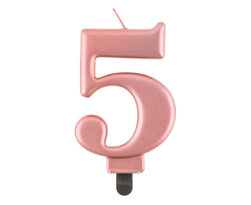 Birthday Candle 5 Metallic 8cm, pink-gold