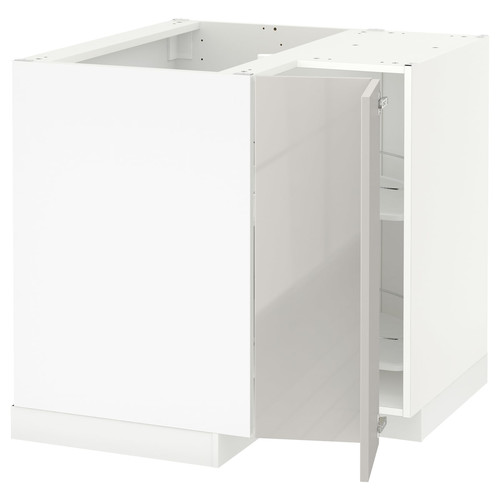 METOD Corner base cabinet with carousel, white, Ringhult light grey, 88x88 cm