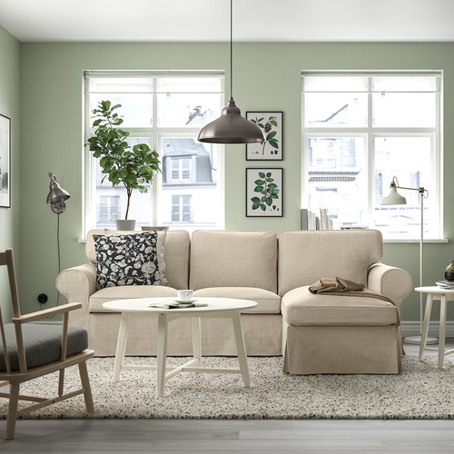 EKTORP 3-seat sofa with chaise longue, Kilanda light beige