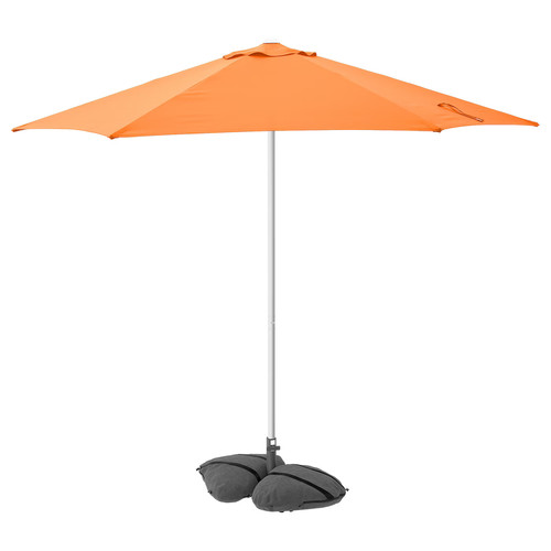 HÖGÖN / IGGÖN Parasol with base, bright orange/dark grey, 270 cm