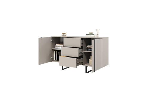 Cabinet with 2 Doors & 3 Drawers Verica 150 cm, cashmere/black legs