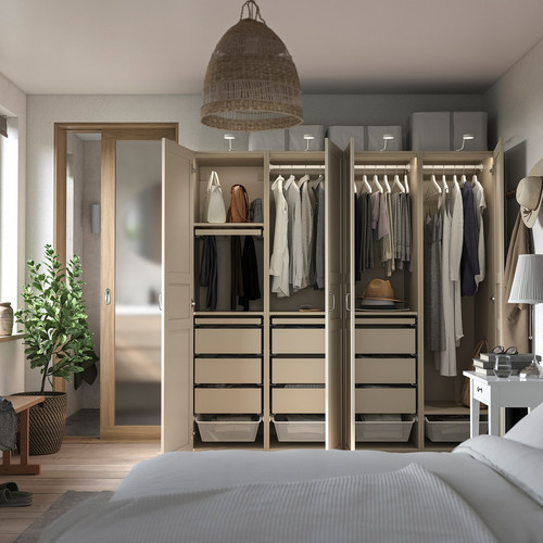 PAX / FLISBERGET Wardrobe combination, grey-beige/grey-beige, 200x60x201 cm