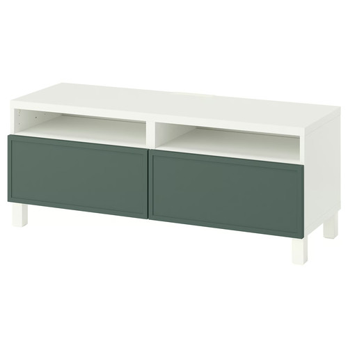 BESTÅ TV bench with drawers, white/Krukmakare dark grey-green, 120x42x48 cm
