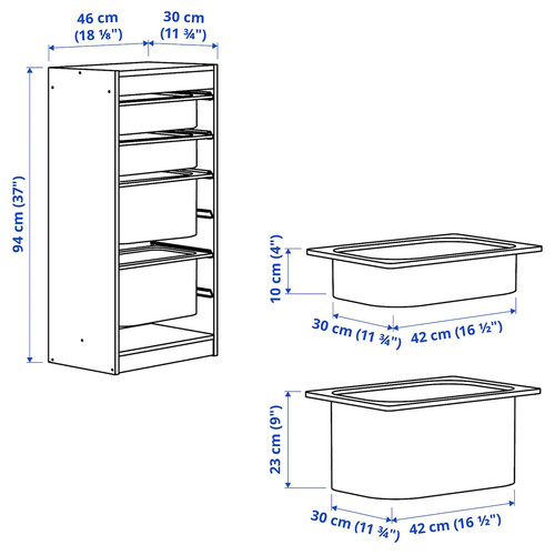 TROFAST Storage combination with boxes, white white/light blue, 46x30x94 cm