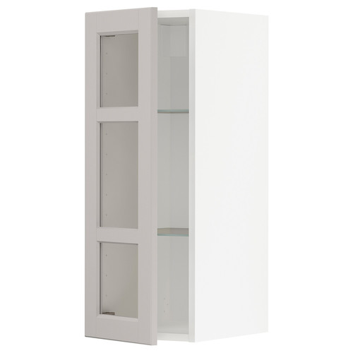 METOD Wall cabinet w shelves/glass door, white/Lerhyttan light grey, 30x80 cm