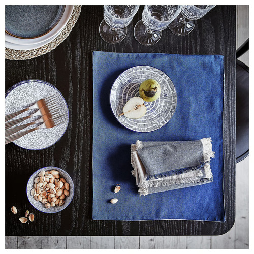 NISSÖGA Place mat, white/dark blue, 45x35 cm