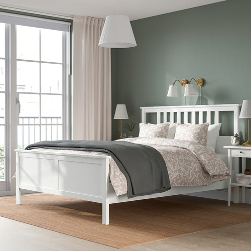 HEMNES Bed frame with mattress, white stain/Valevåg extra firm, 160x200 cm