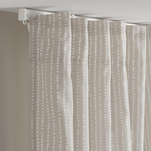 MÄSTERROT Curtains, 1 pair, beige/white dot pattern/with heading tape, 145x300 cm