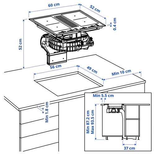 TÄCKNAN Ind hob/int extractor w recirc kit, IKEA 500/black