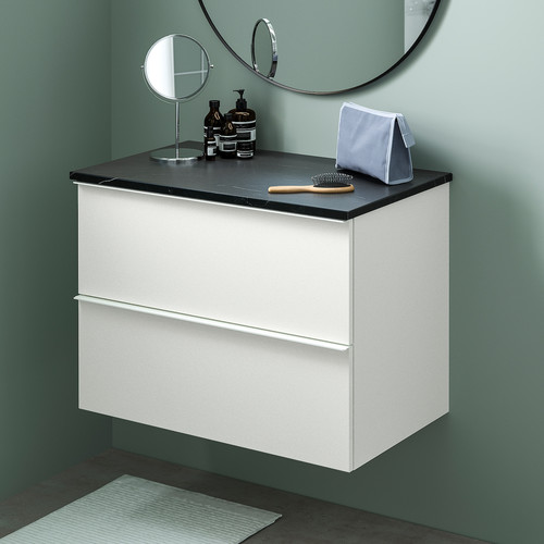 GODMORGON / TOLKEN Wash-stand with 2 drawers, high-gloss white/black marble effect, 82x49x60 cm