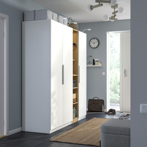 PAX / FORSAND Wardrobe combination, white white/oak effect, 185x60x201 cm