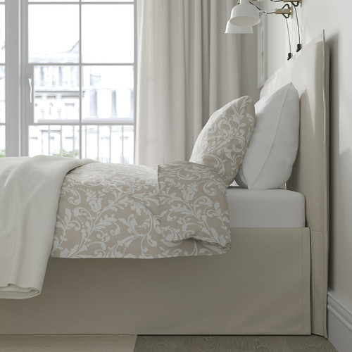 TÄRNKULLEN Upholstered bed frame, Vissle beige/Luröy, 160x200 cm